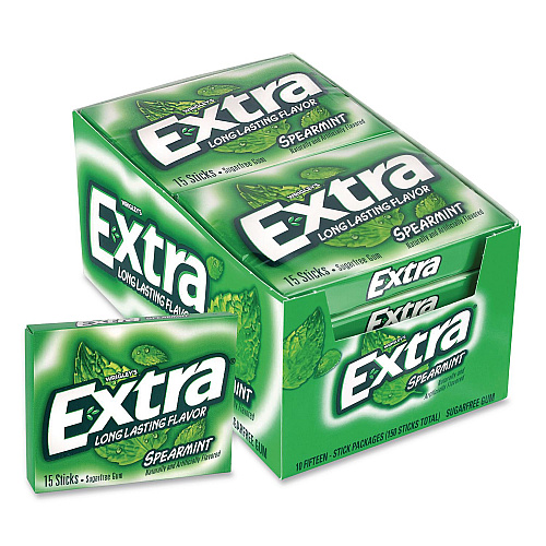 Wrigley's Extra Spearmint Sugar-Free Gum, Spearmint, 15 Sticks/Pack, 10 Packs/Carton (22002638)