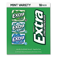 Wrigley's Extra Mint Variety Sugar-Free Gum, Peppermint/Polar Ice/Spearmint, 15 Sticks/Pack, 18 Packs/Carton (22002643)