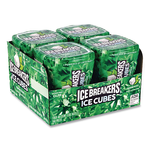 ICE BREAKERS Ice Cubes Spearmint Sugar-Free Gum, Spearmint, 40 Cubes/Bottle, 4 Bottles/Carton (22002651)