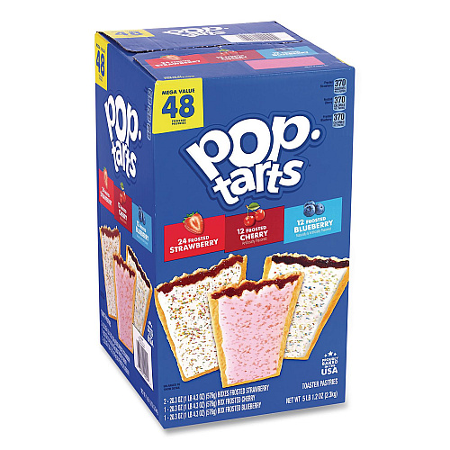 Kellogg's Pop Tarts, Assorted Flavors: Strawberry, Blueberry Cherry, 5 lb 1.2 oz Box, 48 Pastries/Carton (22002628)