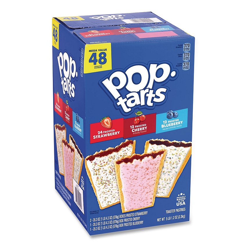 Kellogg's Pop Tarts, Assorted Flavors: Strawberry, Blueberry Cherry, 5 lb 1.2 oz Box, 48 Pastries/Carton (22002628)