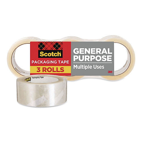 Scotch 3350 General Purpose Packaging Tape, 3" Core, 1.88" x 54.6 yds, Clear, 3 Rolls/Pack (70005057636)