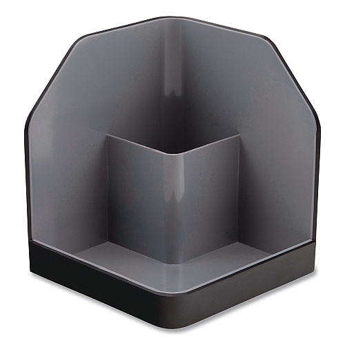 Advantus Fusion Plastic Corner Desktop Supplies Organizer, 2 Compartments, 6.67 x 7.4 x 6.67, Gray/Black, Plastic (38338)