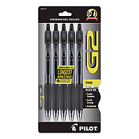 Pilot G2 Premium Gel Pen, Retractable, Fine 0.7 mm, Black Ink, Smoke/Black Barrel, 5/Pack (31078)