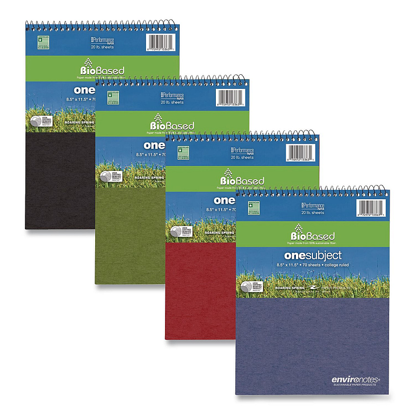 Roaring Spring Environotes BioBased Notepad, Randomly Assorted Cover Colors, Medium/College Rule, (70) White 8.5 x 11 Sheets (13363)