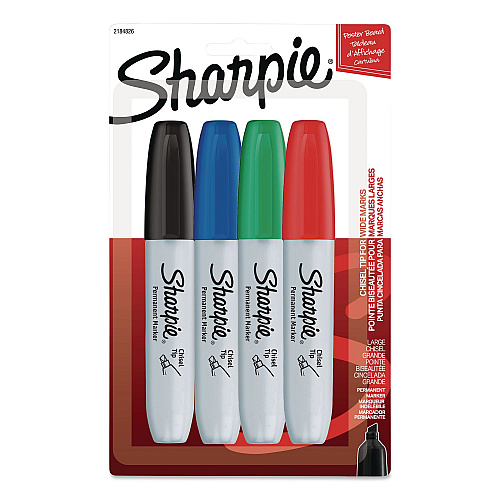 Sharpie Chisel Tip Permanent Marker Medium Chisel Tip, Assorted Colors, 4/Pack (38254)