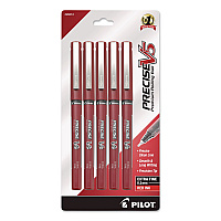 Pilot Precise V5 Rollerball Pen, Stick, Extra-Fine 0.5 mm, Red Ink, Red/Clear Barrel, 5/Pack (26012)