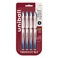 uni-ball VISION ELITE BLX Series Hybrid Gel Pen, Stick, Bold 0.8 mm, Blue-Infused Black Ink, White/Blue/Clear Barrel, 4/Pack (67182PP)