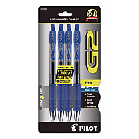 Pilot G2 Premium Gel Pen, Retractable, Fine 0.7 mm, Blue Ink, Smoke/Blue Barrel, 4/Pack (31058)