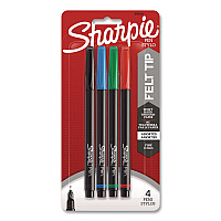 Sharpie Water-Resistant Ink Porous Point Pen, Stick, Fine 0.4 mm, Assorted Ink and Barrel Colors, 4/Pack (1742662)