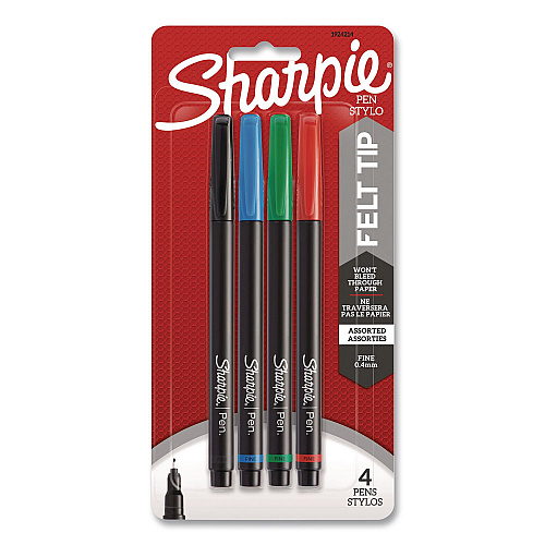 Sharpie Water-Resistant Ink Porous Point Pen, Stick, Fine 0.4 mm, Assorted Ink and Barrel Colors, 4/Pack (1742662)