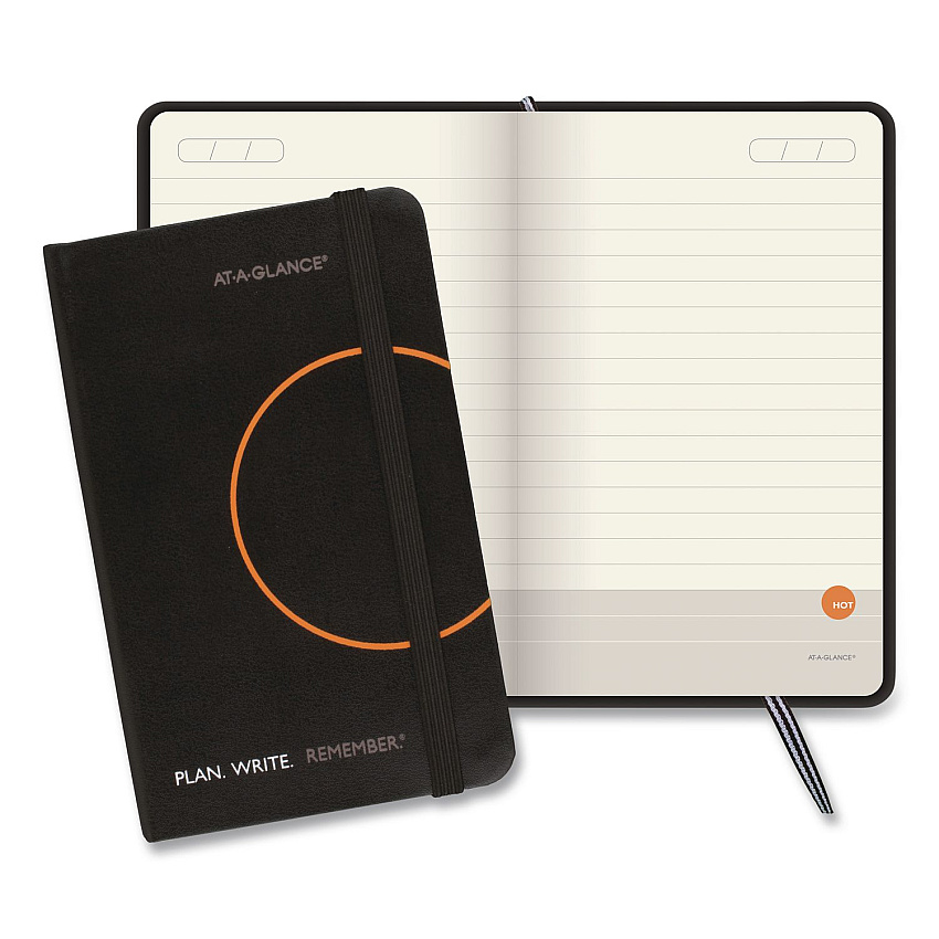 AT-A-GLANCE Plan. Write. Remember. Planning Notebook with Reference Calendar, 5.63 x 3.56, Black/Gold-Circle Cover, Undated (80612305)