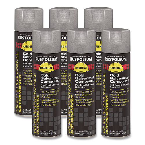 Rust-Oleum Hard Hat High Performance V2100 System Rust Preventive Cold Galvanizing Compound, Flat Gray, 20 oz Aerosol Can, 6/Carton (V2185838CT)