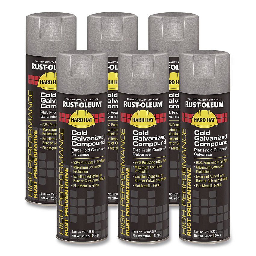 Rust-Oleum Hard Hat High Performance V2100 System Rust Preventive Cold Galvanizing Compound, Flat Gray, 20 oz Aerosol Can, 6/Carton (V2185838CT)