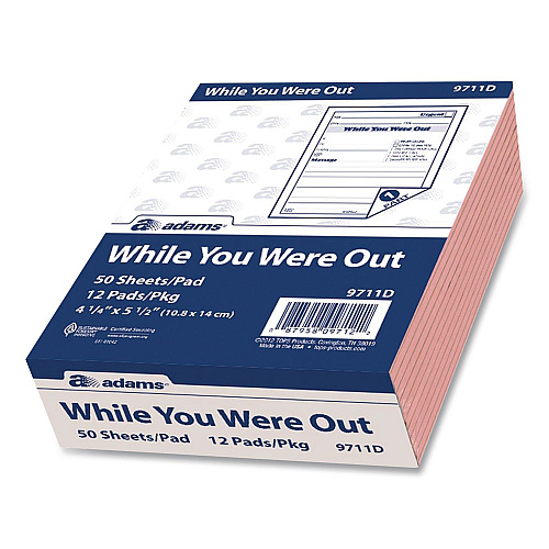 Adams While You Were Out Memo Pad, One-Part (No Copies), 4.25 x 5.5, 50 Forms/Pad, 12 Pads/Pack (9711D)