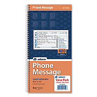 Adams Wirebound Telephone Message Book, Two-Part Carbonless, 4.75 x 2.5, 4 Forms/Sheet, 400 Forms Total, 2/Pack (SC11542D)