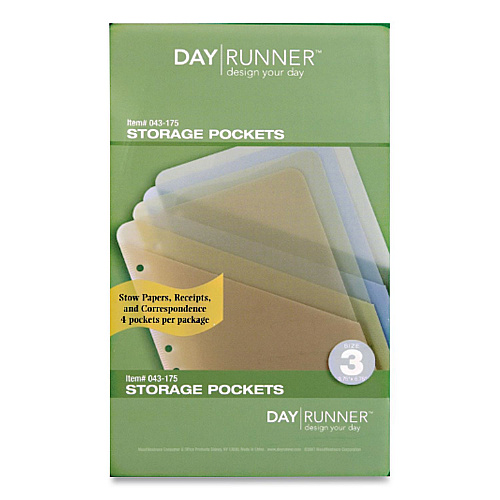 Day Runner Storage Pockets, 6.75 x 3.75, Assorted Colors, 4/Pack (43175)