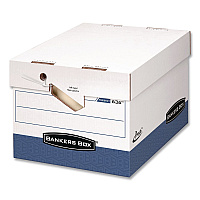 Bankers Box PRESTO Heavy-Duty Storage Boxes, Letter/Legal Files, 12 x 15 x 10, White/Blue, 4/Carton (0063602)