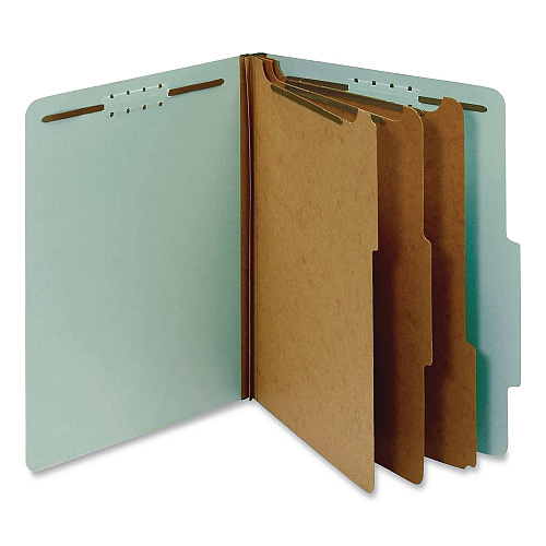 Pendaflex Pressboard Top Tab Classification Folders, 2/5-Cut Tab, Expands 3.5", 3 Dividers, 8 Fasteners, Letter Size, Blue, 10/Box (24094)