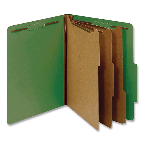 Pendaflex Pressboard Top Tab Classification Folders, 2/5-Cut Tab, Expands 3.5", 3 Dividers, 8 Fasteners, Letter Size, Dark Green, 10/BX (24097)
