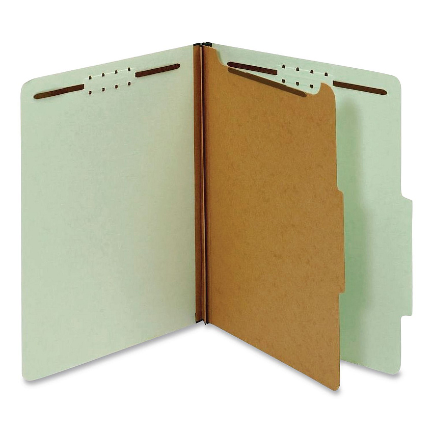 Pendaflex Recycled Classification Folders, 2/5-Cut Tab, Expands 1.75", 1 Divider, 4 Fasteners, Legal Size, Light Green, 10/Box (28776R)