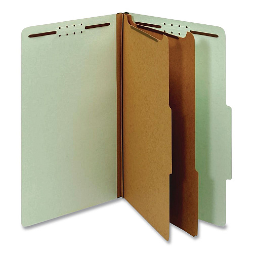 Pendaflex Recycled Classification Folders, 2/5-Cut Tab, Expands 2.5", 2 Dividers, 6 Fasteners, Legal Size, Light Green, 10/Box (29076R)
