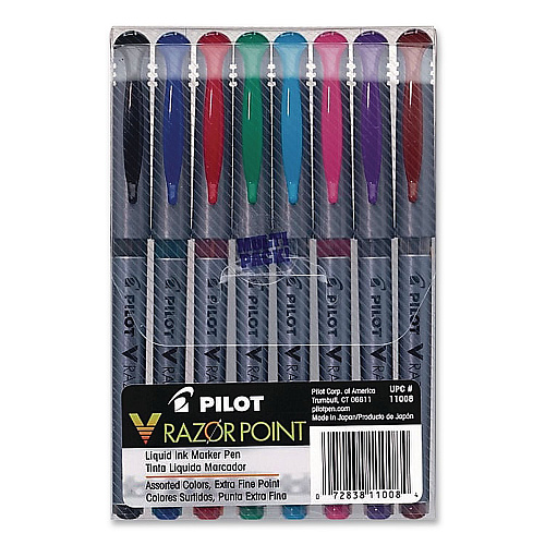 Pilot V Razor Point Liquid Ink Porous Point Pen, Stick, Extra-Fine 0.5 mm, Assorted Ink and Barrel Colors, 8/Pack (11008)