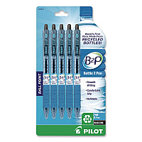 Pilot B2P Bottle-to-Pen Recycled Ballpoint Pen, Retractable, Fine 0.7 mm, Black Ink, Translucent Blue Barrel, 5/Pack (32612)