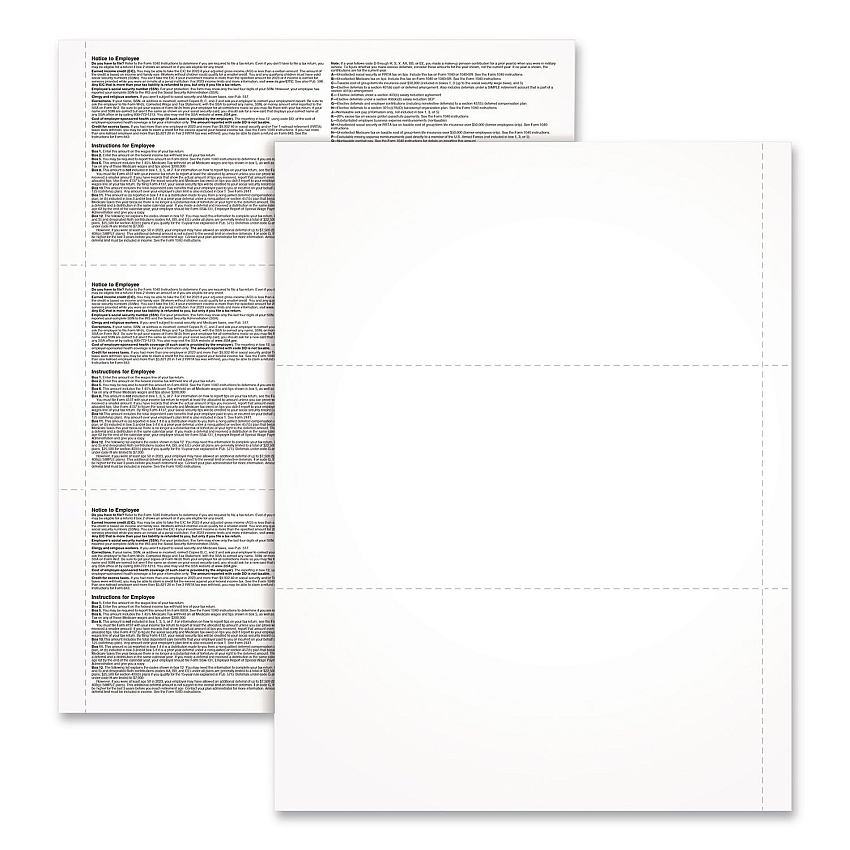 Adams 2024 W-2 3-Up Employee Copy Blank Front with Copy B Backers; 8.5 x 3.66, 3 Forms/Sheet, 300 Forms Total (420066)