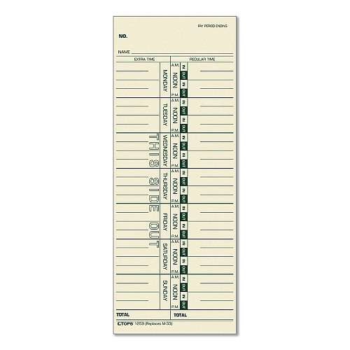 TOPS Time Clock Cards, Replacement for 10-800292/K14-15/M-33, One Side, 3.5 x 9, 100/Pack (12533)