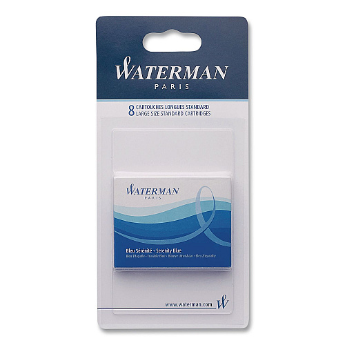 Refill Cartridge for Waterman Fountain Pens, Serenity Blue Ink, 8/Pack (52022W)