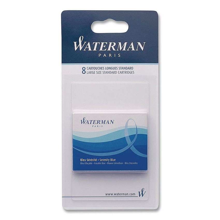 Refill Cartridge for Waterman Fountain Pens, Serenity Blue Ink, 8/Pack (52022W)