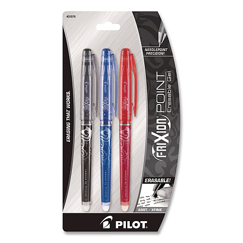 Pilot FriXion Point Erasable Gel Pen, Stick, Extra-Fine 0.5 mm, Assorted Ink and Barrel Colors, 3/Pack (31579)