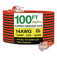 GoGreen Power 14 AWG Lighted End Heavy-Duty Extension Cord, 100 ft, 13 A, Orange/Black (GG13800)