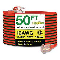 GoGreen Power 12 AWG Lighted End Heavy-Duty Extension Cord, 50 ft, 15 A, Orange/Black (GG14050)