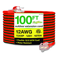 GoGreen Power 12 AWG Lighted End Heavy-Duty Extension Cord, 100 ft, 15 A, Orange/Black (GG14000)