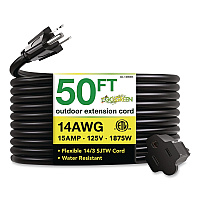 GoGreen Power 14 AWG Lighted End Heavy-Duty Extension Cord, 50 ft, 15 A, Black (GG13850BK)