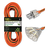 GoGreen Power 14 AWG 3-Outlet Heavy-Duty Extension Cord, 100 ft, 13 A, Orange (GG15100)