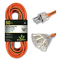 GoGreen Power 14 AWG 3-Outlet Heavy-Duty Extension Cord, 50 ft, 15 A, Orange (GG15150)