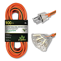 GoGreen Power 12 AWG 3-Outlet Heavy-Duty Extension Cord, 100 ft, 15 A, Orange (GG15200)