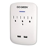 GoGreen Power 3 Outlet 2 USB Wall Tap, 735 J, White (GG13000USB2)