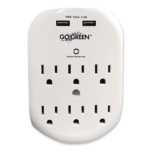 GoGreen Power 6 Outlet 4 USB Wall Tap, 735 J, White (GG16000USB4)