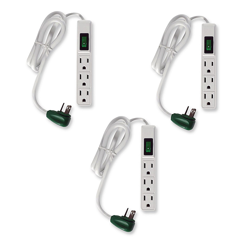 GoGreen Power 3 Outlet Power Strip, 2.5 ft Cord, White, 3/Pack (GG13002MS3)