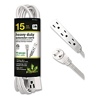 GoGreen Power 3 Outlet Indoor Extension Cord, 15 ft, 13 A, White (GG19615)