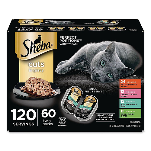 Sheba Perfect Portions Variety Twin Packs, Assorted Flavors, 1.32 oz Can, 60/Carton (22002668)