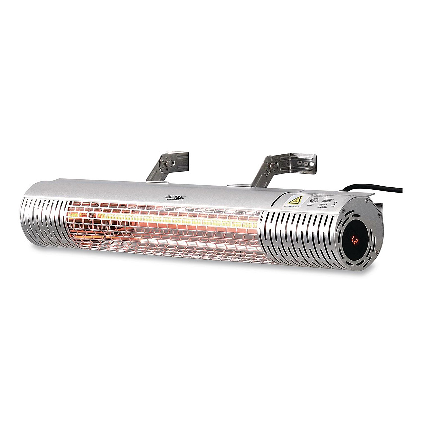 Global Industrial Infrared Patio Heater with Remote Control, 1,500 W. 30.75 x 5 x 5.38, Silver (246720)