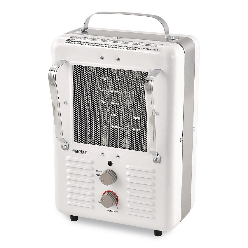 Global Industrial Portable Milkhouse Style Electric Heater, 1,500 W, 8 x 10.25 x 15.75, White (246098)