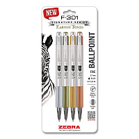 Zebra F-301 Signature Series Earthy Tones Ballpoint Pen, Retractable, Fine 0.7 mm, Black Ink, Assorted Earthy Tones Barrel, 4/Pack (27304)