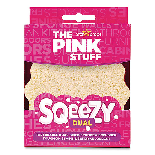 The Pink Stuff Sqeezy Dual-Sided Sponge and Scrubber, 4" x 5.3", 3.8" Thick, Pink/Ivory (823773)