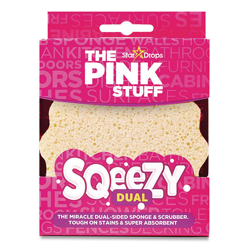 The Pink Stuff Sqeezy Dual-Sided Sponge and Scrubber, 4" x 5.3", 3.8" Thick, Pink/Ivory (823773)
